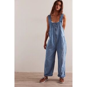 Free People Jude Denim Overalls Jumpsuit Light Sz XL New With Tags Relaxed Fit